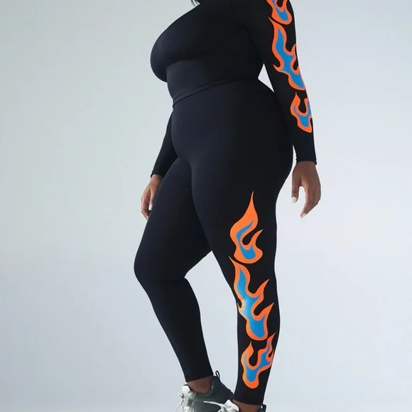 Black Flame Print Two-Piece Set - Picture 4 of 5